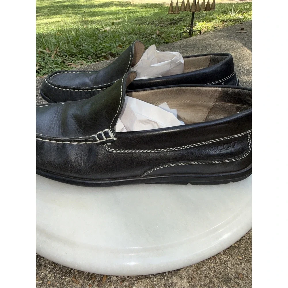 Ecco Men's Leather Loafers Walking Shoes Arch Support Black 42 US 8-81/2 WORN IN